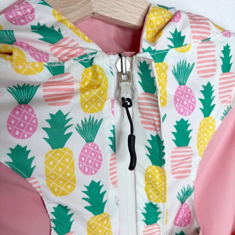 Lucy & Co. Pineapple Hooded Reversible Dog Rain Coat Pink Size XL EUC